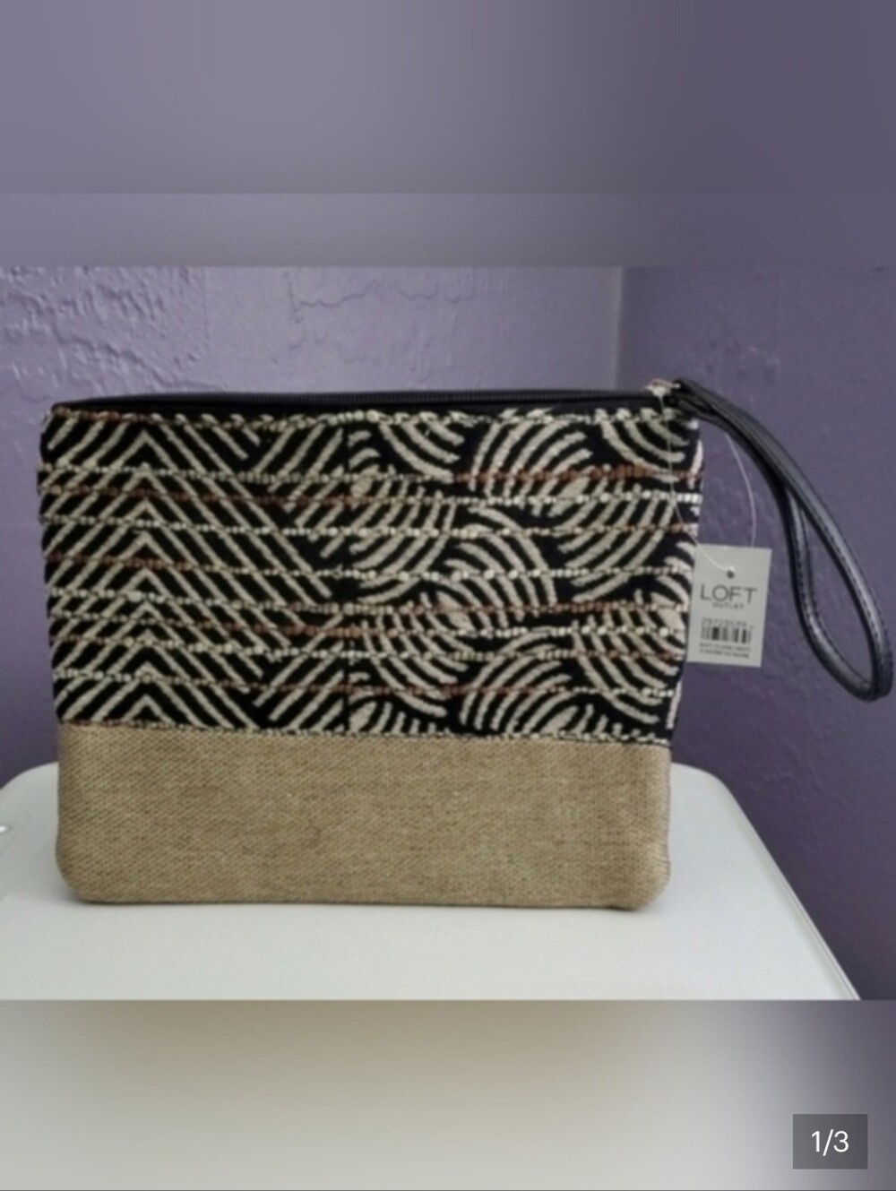 LOFT Black and Tan Patterned Women's Bag